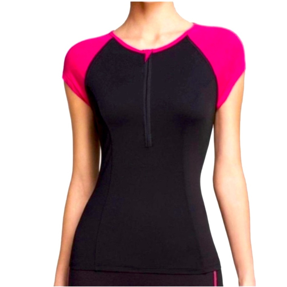 Spanx Cap Sleeve Activewear Top pink and black size Small